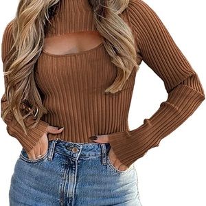 NWT Prettygarden brown two piece knit tank and sweater set size L